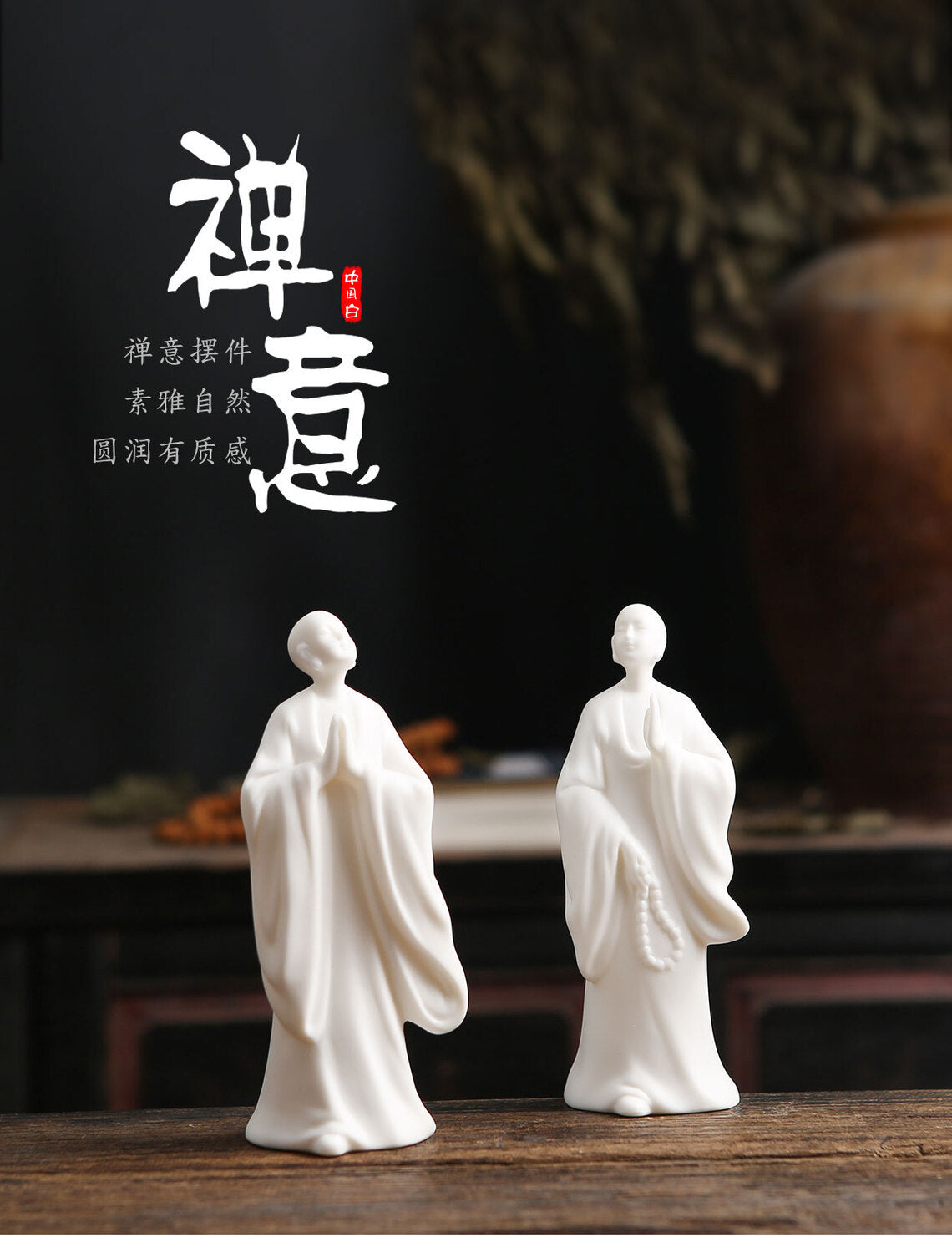 Mutton-fat jade creative tea pet ornaments ceramic Zen ornaments living room tea ceremony accessories decoration new Chinese style white porcelain figures