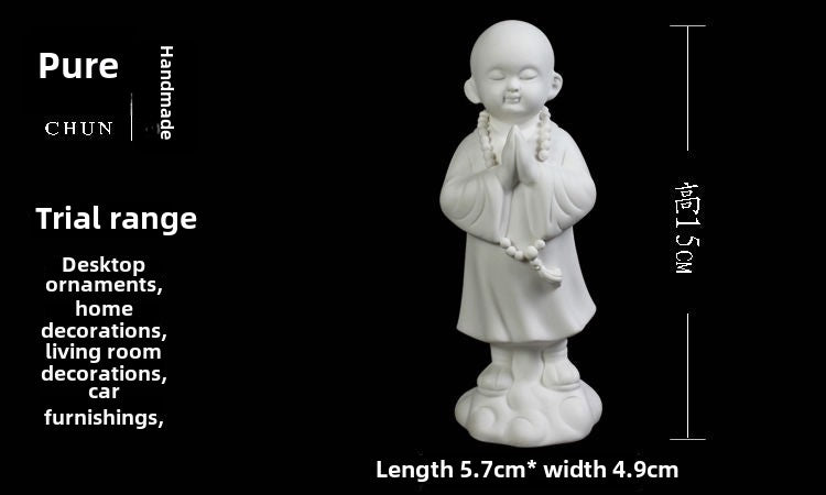 Creative boutique Dehua white porcelain Zen little monk tea pet ornaments handmade ceramic little monk home decoration