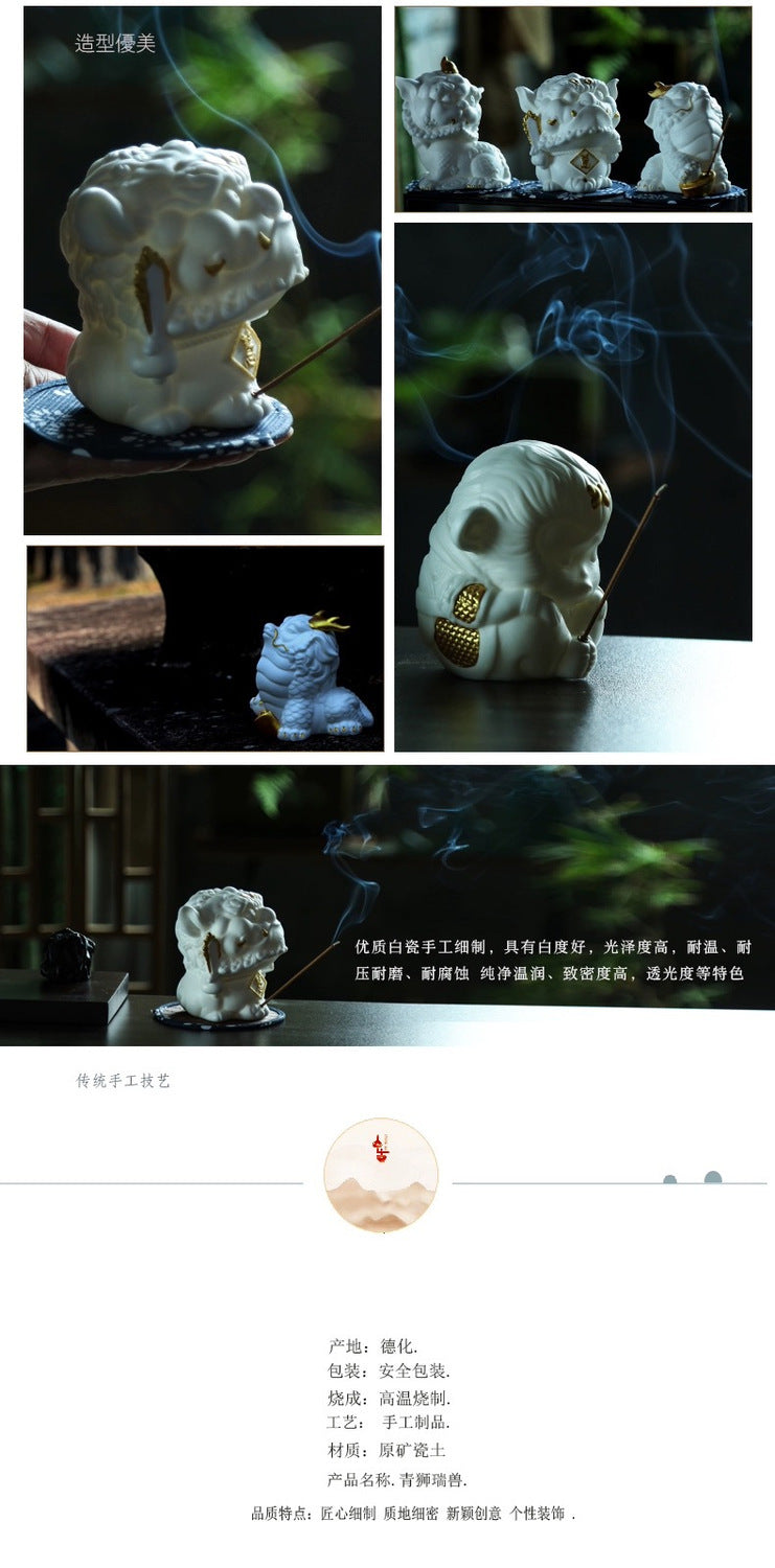 Wukong home Dehua white porcelain Zen incense holder tea table decoration tea pet hand-held pieces play study tea art Zen