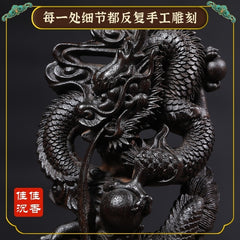 Solid wood ebony carved blue dragon auspicious dragon spitting beads living room home crafts zodiac decoration opening decoration gift