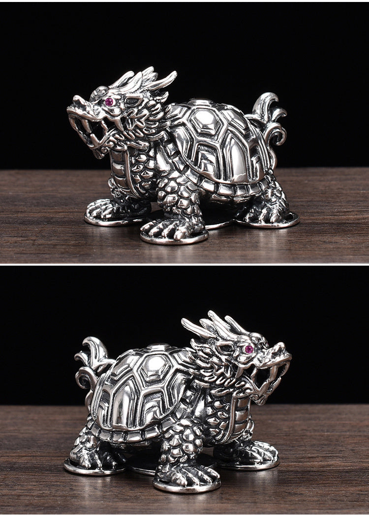 Silver Age 999 Pure Silver Dragon Turtle Tea Pet Creative Ancient Mythical Beast Lucky Xuanwu Tea Pet Personalized Tea Table Decoration