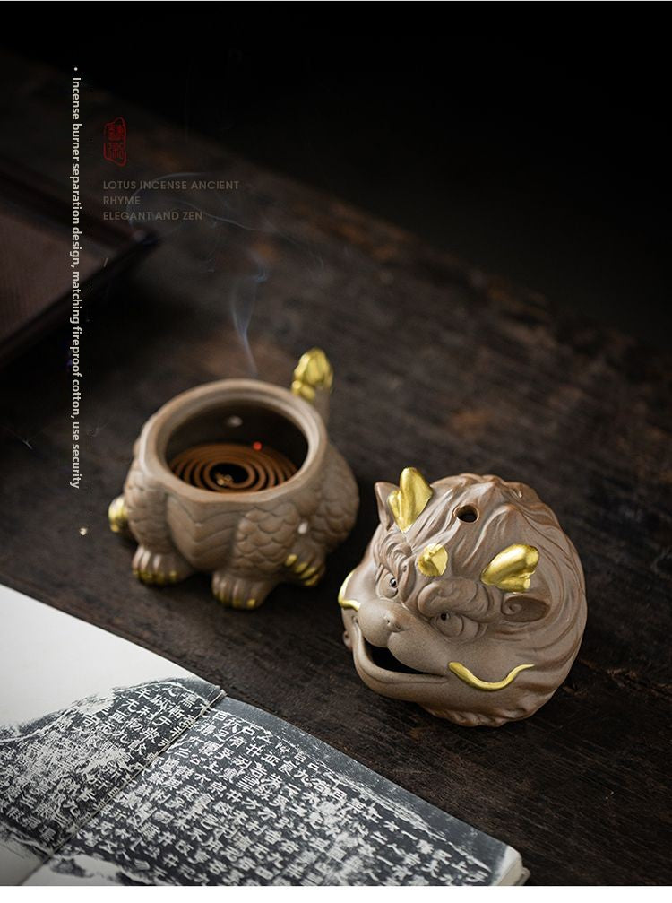 Kirin Incense Burner Suanni Ceramic Mugwort Creative Incense Burner Sandalwood Agarwood Tea Pet Zen Mythical Beast Ornaments