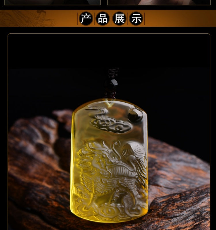 Kirin pendant yellow crystal auspicious beast auspicious fire jade Kirin child-giving men and women necklace pendant Pixiu pendant