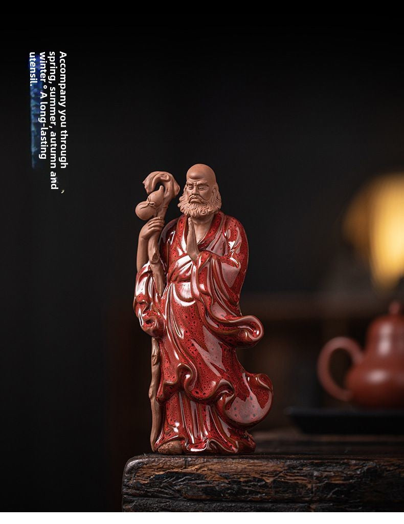 Zen ceramic sculpture of Bodhidharma, a figure on the desktop, a tea pet for the living room, a tea room, a shelf for decoration