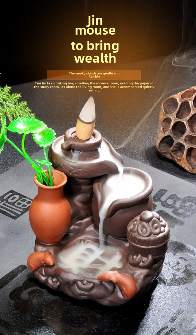 Backflow incense burner good luck home indoor mountain stream purple sandalwood tea ceremony creative tea pet personality ornaments