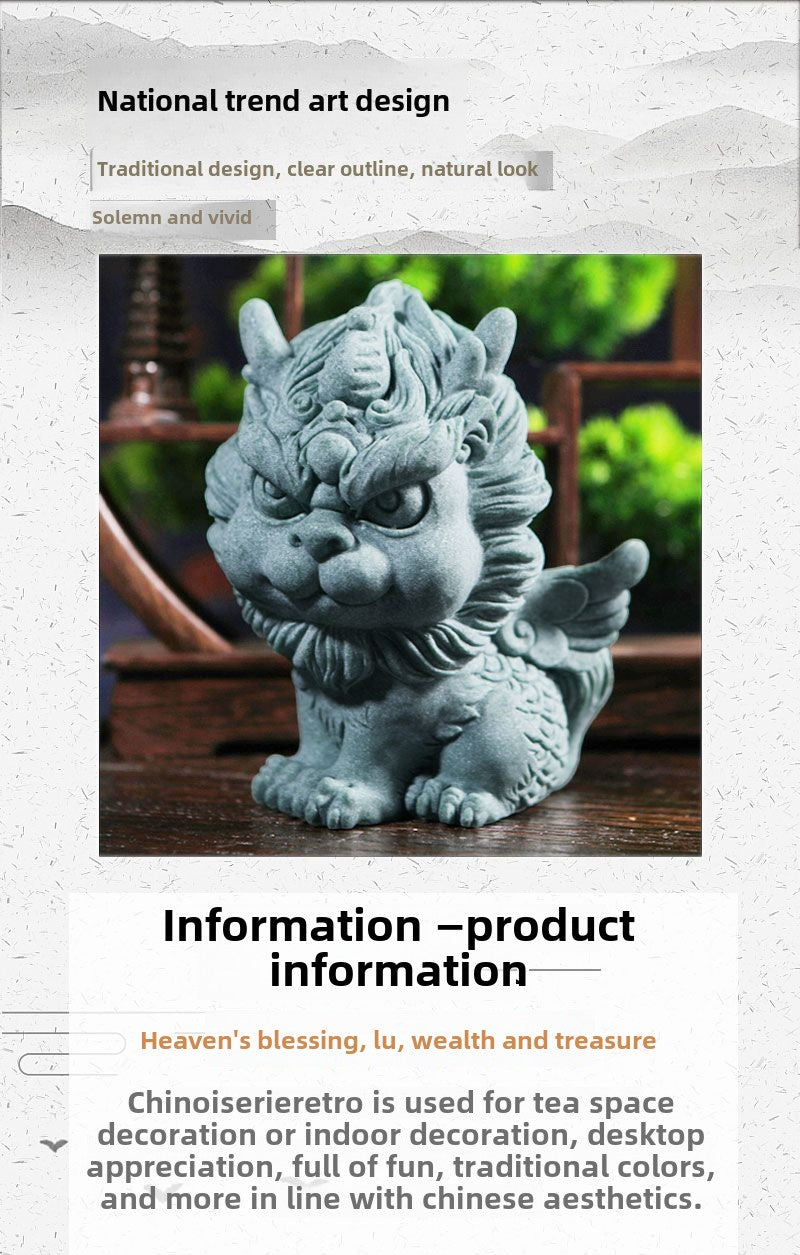 Green sandstone fortune-attracting Pixiu Chinese tea table ornaments decoration Kirin large tea pet ornaments landscape home ornaments