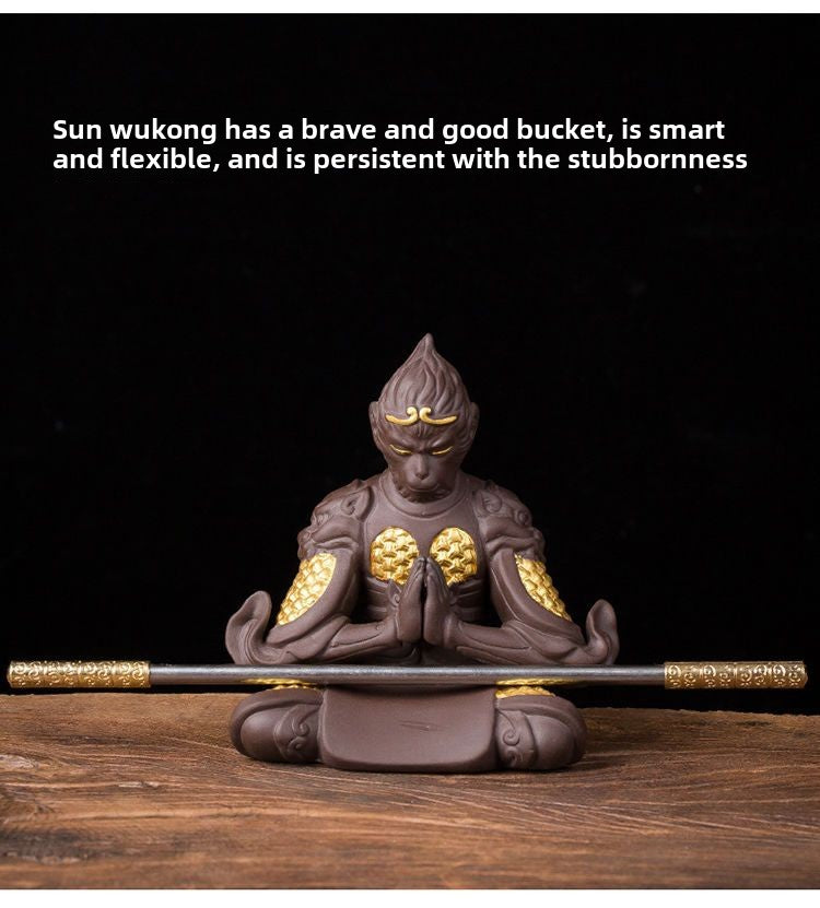 [The golden hoop can be removed] White porcelain fighting Buddha Monkey King Sun Wukong ornaments home porch living room wine cabinet decoration tea tray tea pet