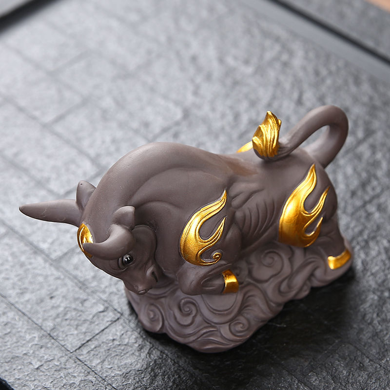 Purple clay zodiac ox fortune tea pet boutique can be raised ox year home gift decoration ornaments tea toys tea set spare parts