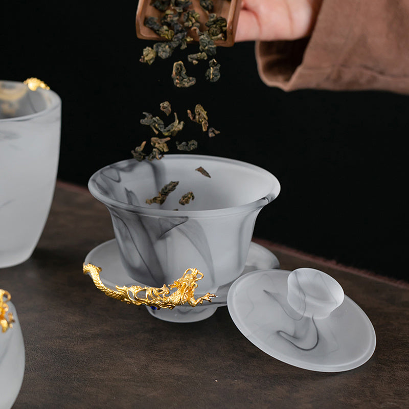 Misty Rain Ink Glass Tea Set Home Light Luxury High-end Tea Cup Covered Bowl Home Office Tea Set