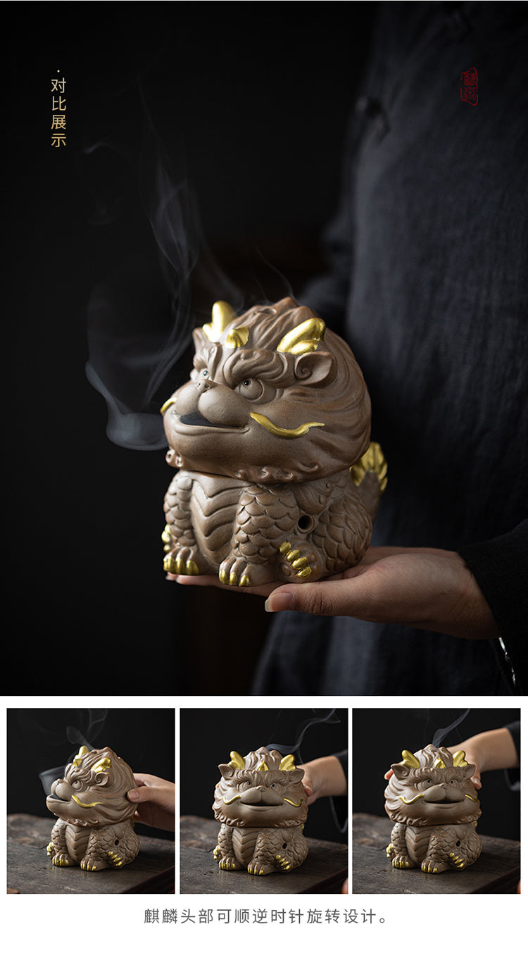 Kirin Incense Burner Suanni Ceramic Mugwort Creative Incense Burner Sandalwood Agarwood Tea Pet Zen Mythical Beast Ornaments