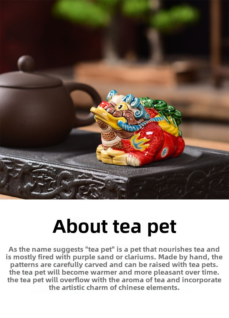 Creative painted pottery unicorn golden toad tea pet Jingdezhen ceramic handmade creative Zen ornaments can be kept small ornaments