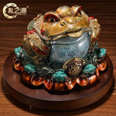 The source of gifts to attract wealth and prosperity, all-copper golden toad ornaments, three-legged toad, copper golden cicada, store front desk decoration, opening gift