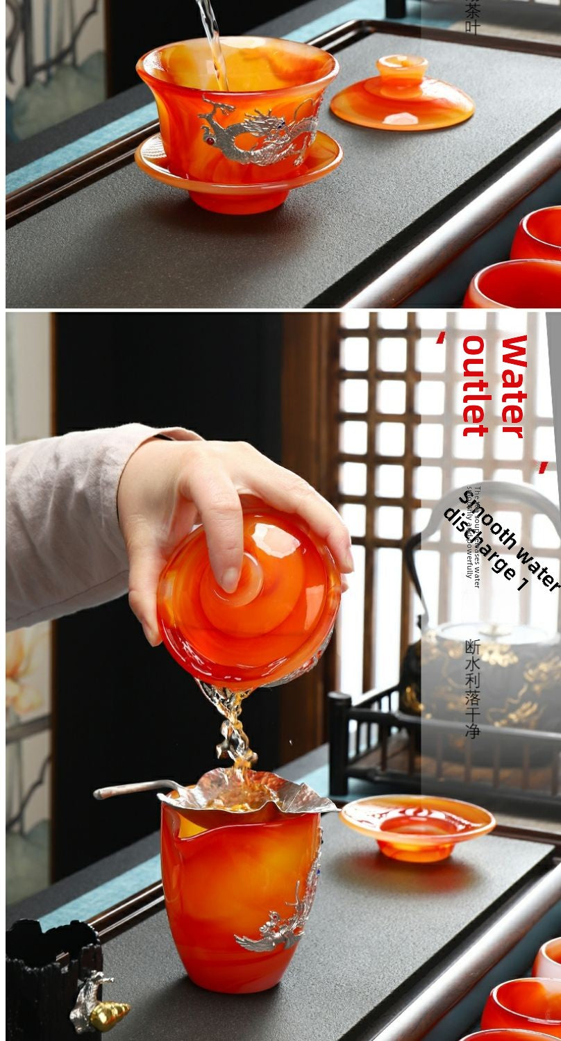 Qimeiyoupin gilded glazed bowl Kung Fu tea set office home agate jade tea cup gift box