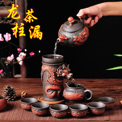 Creative Zisha Antique Tea Filter Kung Fu Automatic Tea Set Dragon Pattern Teapot Teacup Complete Set Ceramic Filter Tea Strainer