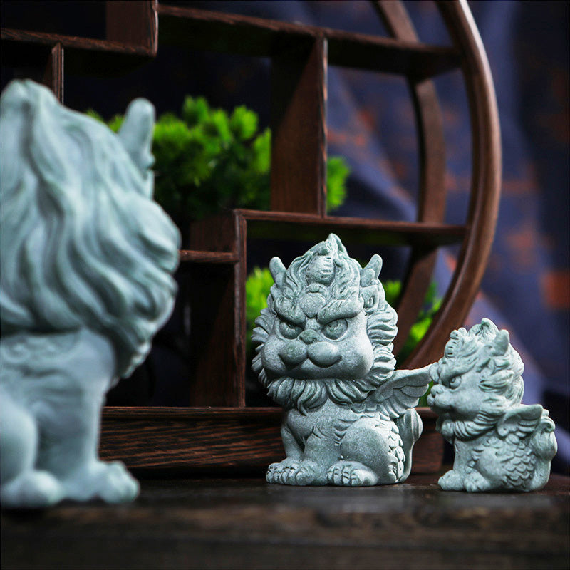 Green sandstone fortune-attracting Pixiu Chinese tea table ornaments decoration Kirin large tea pet ornaments landscape home ornaments