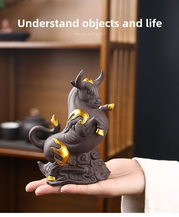 Purple clay zodiac ox fortune tea pet boutique can be raised ox year home gift decoration ornaments tea toys tea set spare parts