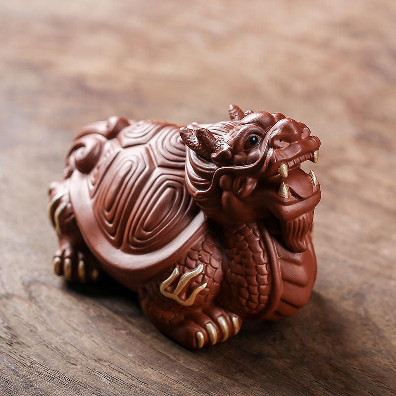 Yixing purple sand blessing dragon turtle tea pet blessing fortune sculpture handmade tea set tea ceremony tea tray tea table tea play ornaments