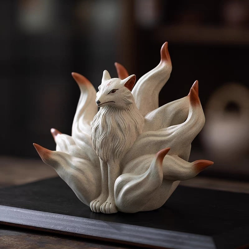 Yixing purple clay tea pet fox ornaments nine-tailed fox sculpture creative tea tray decoration accessories tea gift new