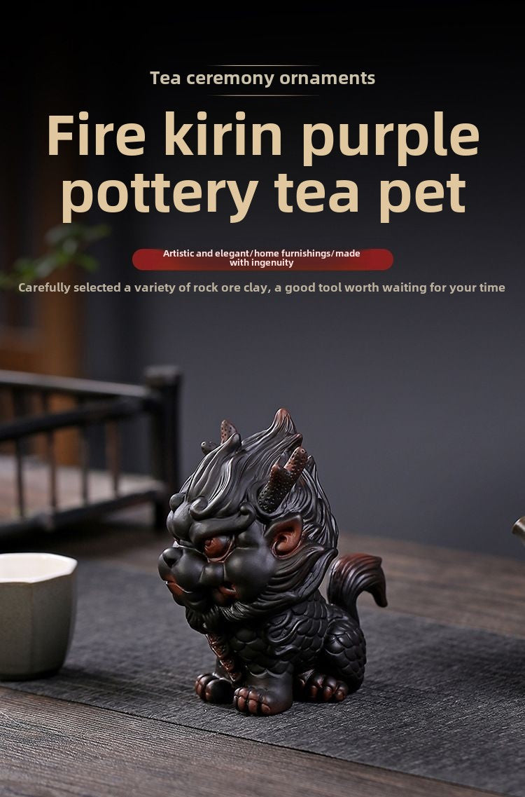 Creative purple pottery fire unicorn tea pet ornaments to attract wealth and can be kept as a gift box tea table tea table toys