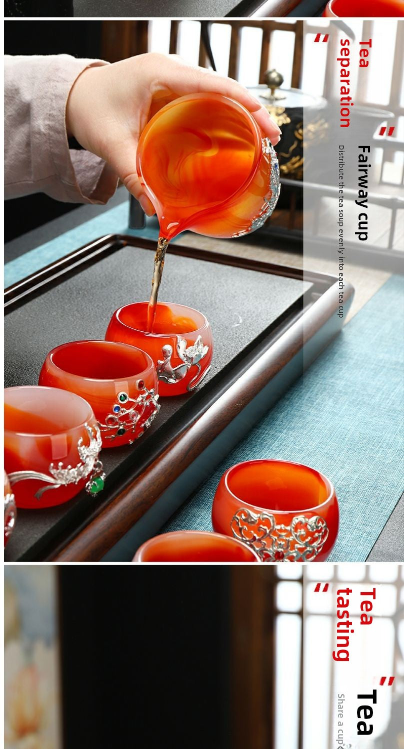 Qimeiyoupin gilded glazed bowl Kung Fu tea set office home agate jade tea cup gift box