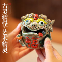 High-end fortune-bringing lion and pixiu aromatherapy stove ceramic ornaments tea pet home living room decorations housewarming opening gift