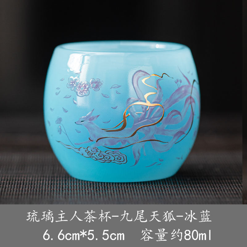 New hand-made silver-inlaid glazed jade white dragon and phoenix host tea cup single creative tea cup jade porcelain tea cup