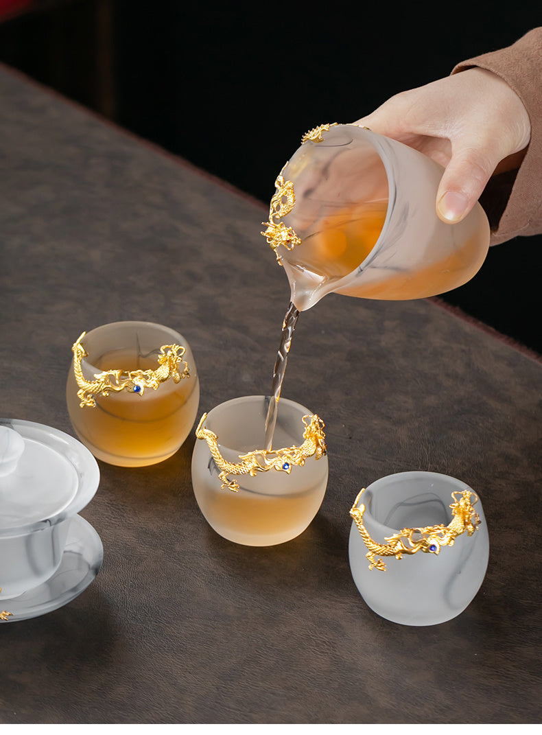 Misty Rain Ink Glass Tea Set Home Light Luxury High-end Tea Cup Covered Bowl Home Office Tea Set