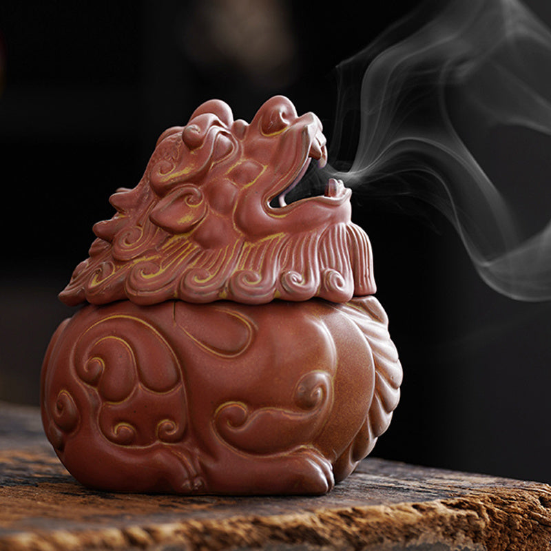 Ceramic Zen mythical beast Kirin plate incense burner mugwort agarwood Suan Ni sandalwood incense burner tea pet creative ornaments