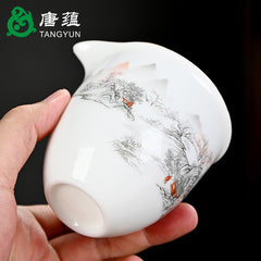 Ice-type mutton-fat jade white porcelain Kung Fu tea set home office reception ceramic covered bowl tea cup high-end gift box