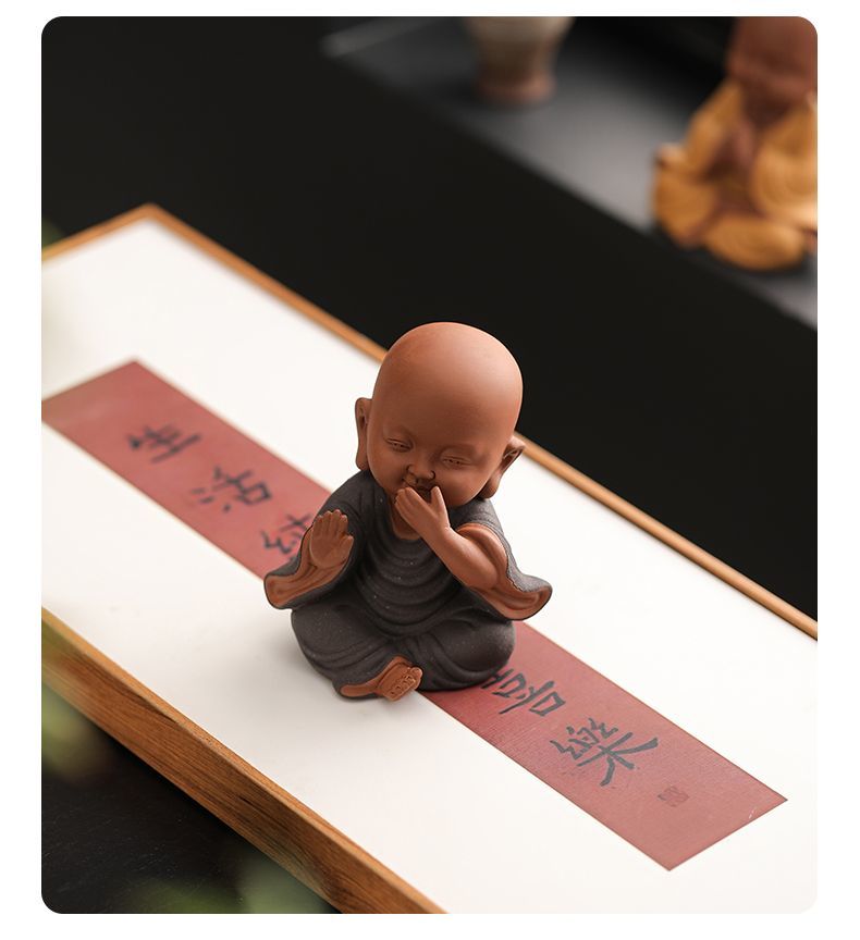 Chinese Zen Three Little Monks Cute Characters Ceramic Home Furnishings Office Desktop Zen Tea Pet Furnishings