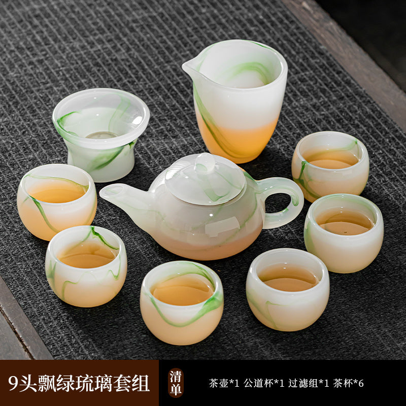 Mutton Fat Jade Porcelain Glass Kung Fu Tea Set 2025 New Light Luxury High-end Home Boutique High-end Tea Cup Set