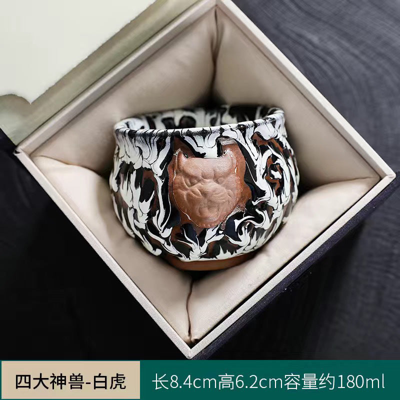 Ceramic Master Kiln Change Kung Fu Tea Set Personal Tea Cup Jianzhan Qinglong Four Tea Cups Mythical Beasts Home Single Cup Tea