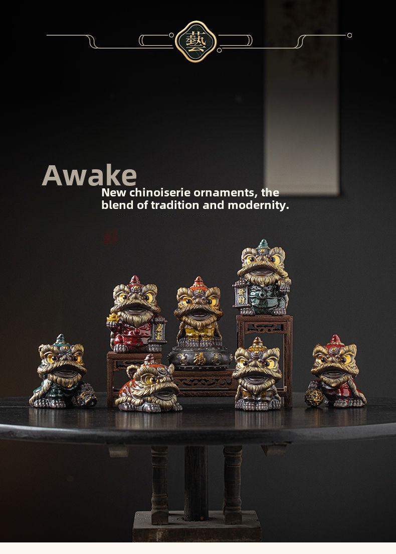 National trend awakening lion tea pet ornaments creative ceramic cute little lion fortune home tea room antique shelf decoration gift