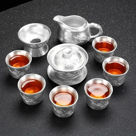 [Kaolin material] Enamel handmade ceramic silver-plated tea set 999 silver automatic tea set Kung Fu teacup tea brewing household teapot