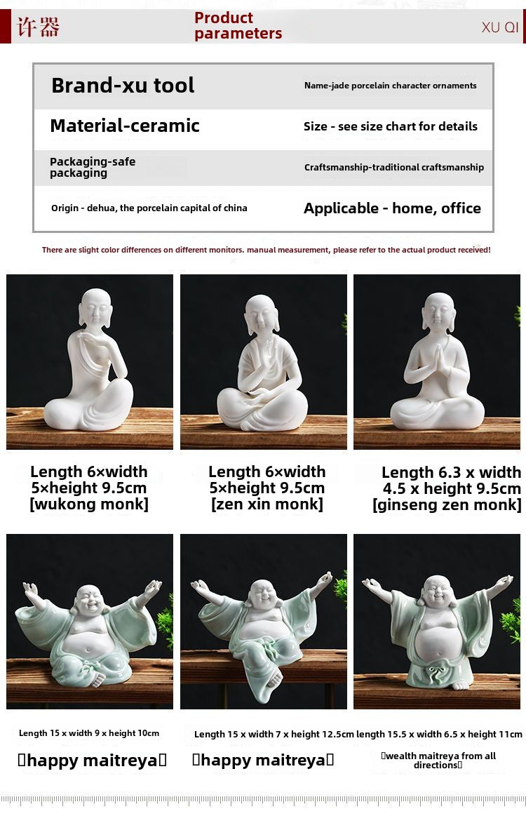 Big-bellied Maitreya Buddha tea pet ornaments boutique white porcelain vase rockery fish tank landscaping decoration tea play tea ceremony spare parts