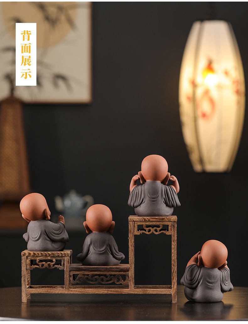 Chinese Zen Three Little Monks Cute Characters Ceramic Home Furnishings Office Desktop Zen Tea Pet Furnishings