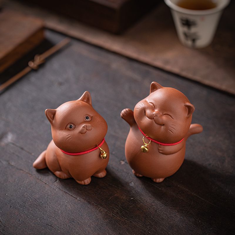 Yuxuan purple sand tea pet cute cat ornaments bell lucky cat creative tea play tea art home desktop ornaments