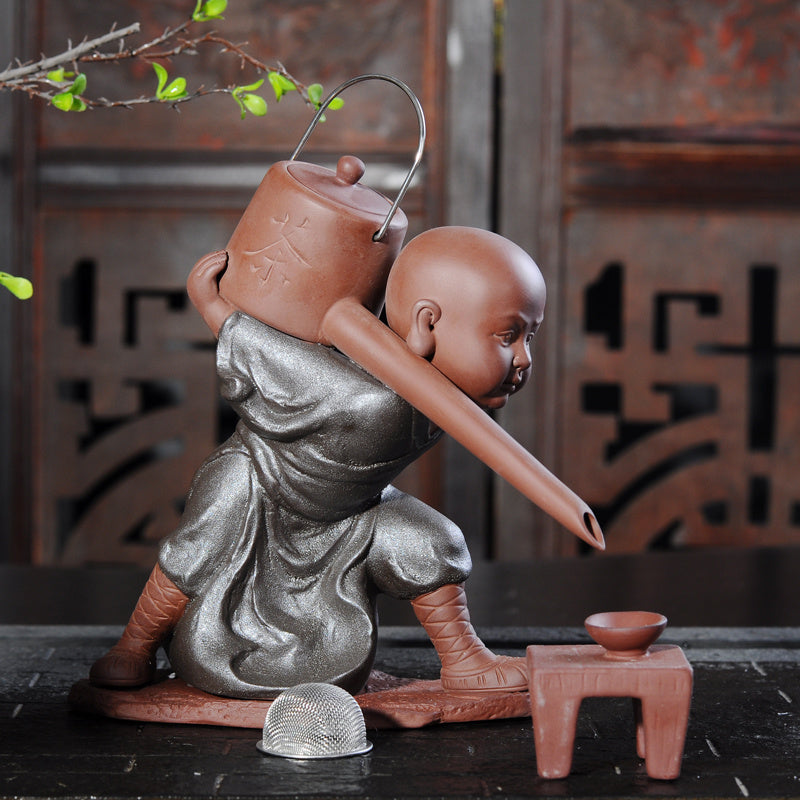 Creative Backflow Incense Kung Fu Monk Tea Master Lazy Tea Strainer Tea Filter Purple Clay Tea Pet Ornament Tea Set Accessories Tea Filter