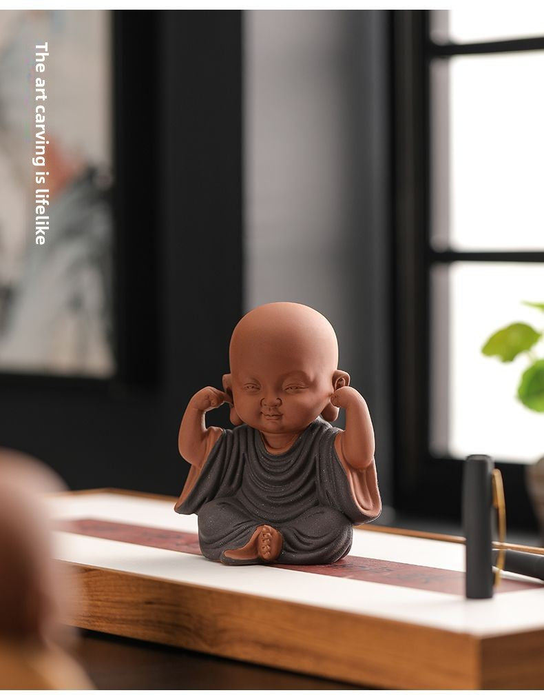 Chinese Zen Three Little Monks Cute Characters Ceramic Home Furnishings Office Desktop Zen Tea Pet Furnishings