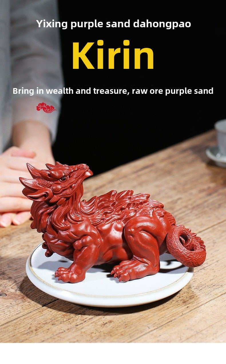 Yixing original purple sand Dahongpao handmade [lucky beast unicorn] can be raised creative boutique tea pet ornaments