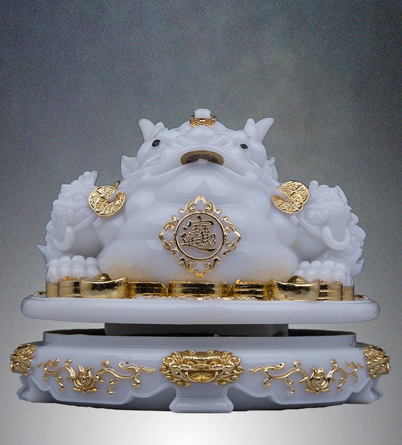 Overlord Golden Toad Ornaments White Marble Fortune-bringing Golden Toad Golden Cicada Rotatable Office Store Opening Gift Ornaments