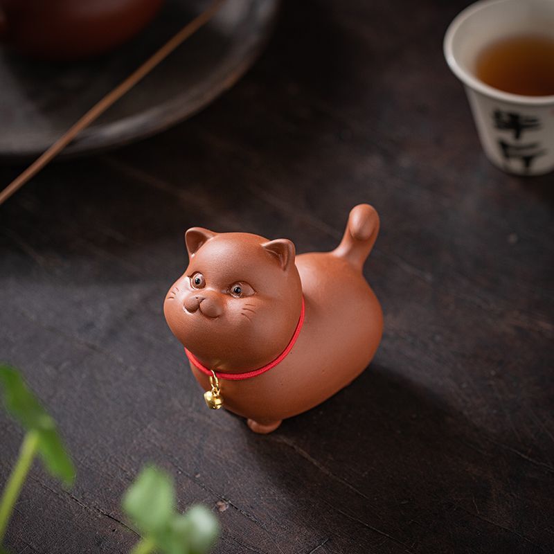 Yuxuan purple sand tea pet cute cat ornaments bell lucky cat creative tea play tea art home desktop ornaments