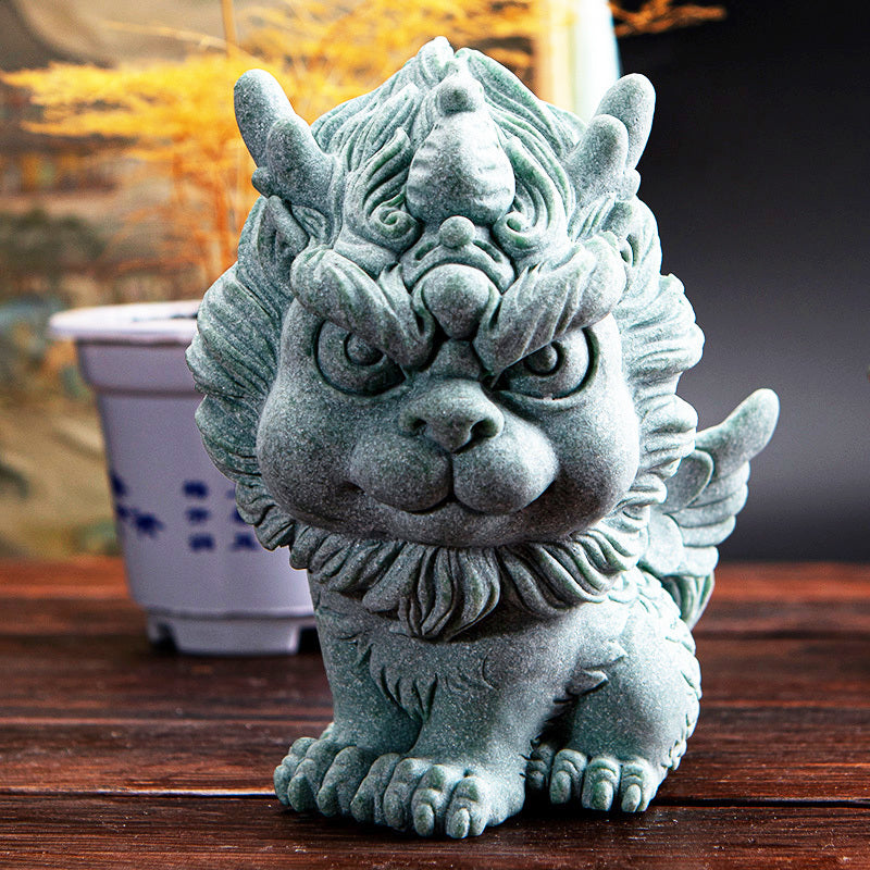 Green sandstone fortune-attracting Pixiu Chinese tea table ornaments decoration Kirin large tea pet ornaments landscape home ornaments