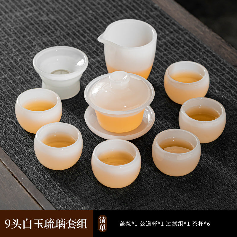 Mutton Fat Jade Porcelain Glass Kung Fu Tea Set 2025 New Light Luxury High-end Home Boutique High-end Tea Cup Set