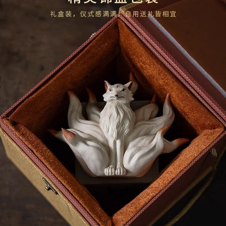 Yixing purple clay tea pet fox ornaments nine-tailed fox sculpture creative tea tray decoration accessories tea gift new