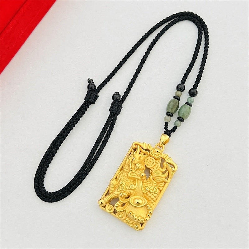 Gold inlaid jade lucky unicorn pendant safe boy with jade pendant for boyfriend gift 18k palace style