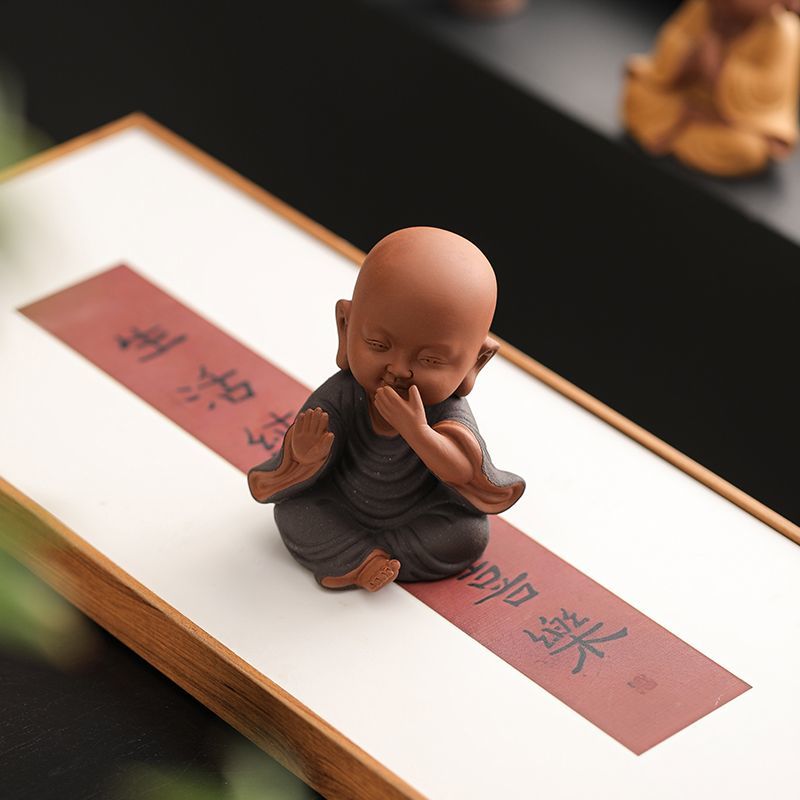 Chinese Zen Three Little Monks Cute Characters Ceramic Home Furnishings Office Desktop Zen Tea Pet Furnishings