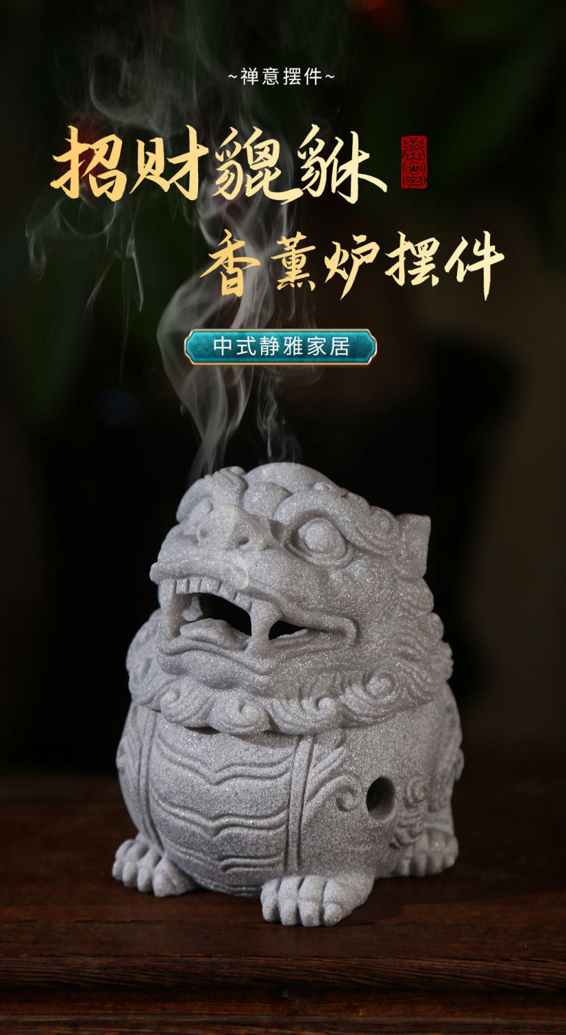 National trend fortune-bringing Pixiu Chinese style aromatherapy furnace creative green sandstone tea pet office home desktop stone carving incense burner ornaments