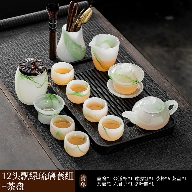 Mutton Fat Jade Porcelain Glass Kung Fu Tea Set 2025 New Light Luxury High-end Home Boutique High-end Tea Cup Set