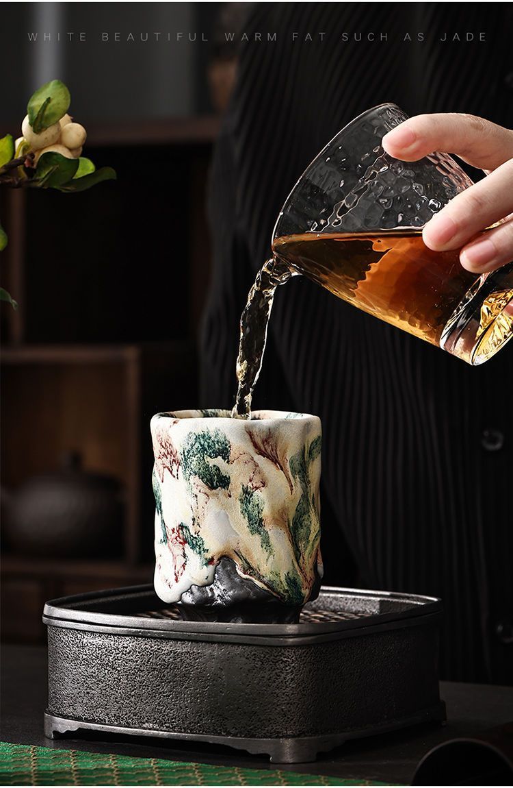 Solitary wood-fired master cup teacup ceramic kiln-changed Shino-fired iron tire home Japanese style large single tea cup